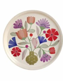 Plateau rond en bouleau motif Bouquet