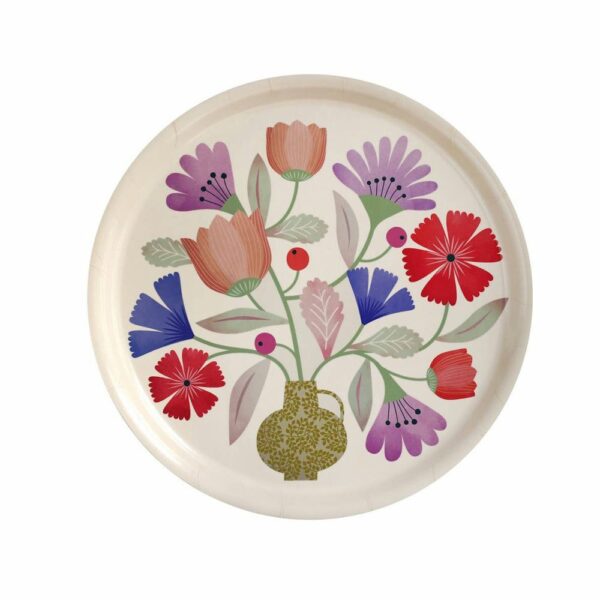 Plateau rond en bouleau motif Bouquet
