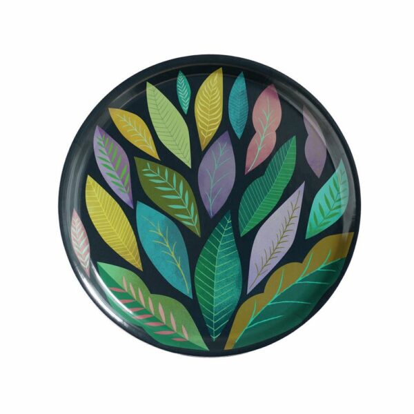 Plateau rond en bouleau motif Feuillage