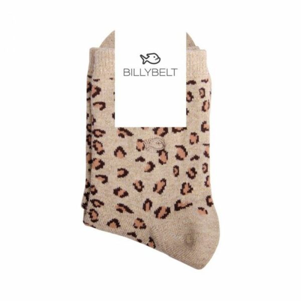 Chaussettes Léopard - Beige pailletées en coton peigné