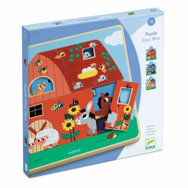 Puzzles bois 3 niveaux Chez Moo