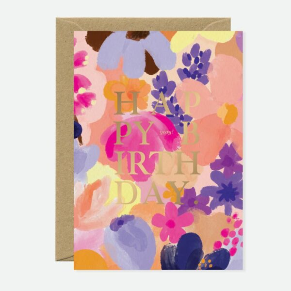 Happy Birthday Flower Garden - Carte double avec enveloppe