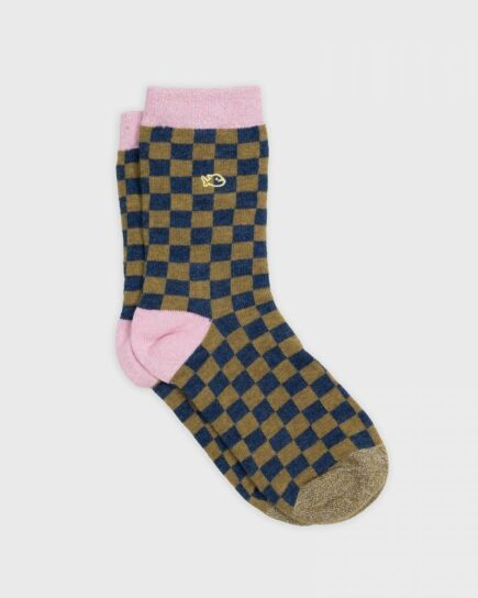 Chaussettes Carreaux - Kaki et bleu en coton peigné