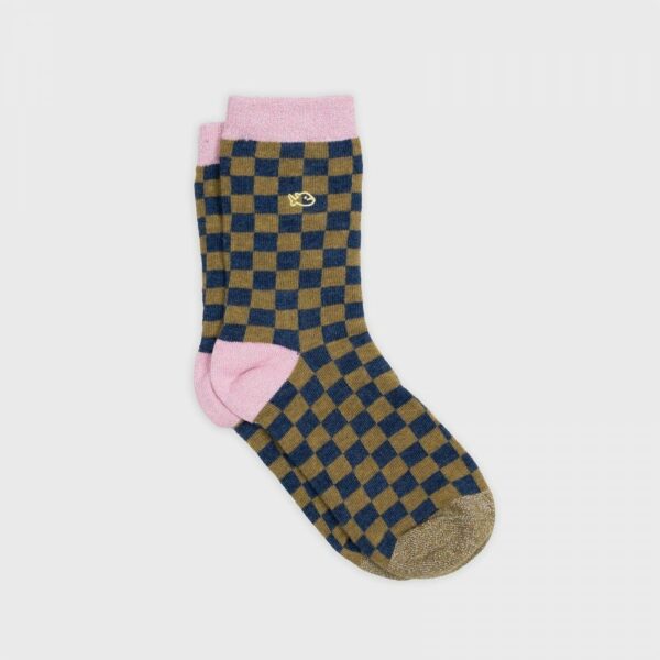 Chaussettes Carreaux - Kaki et bleu en coton peigné
