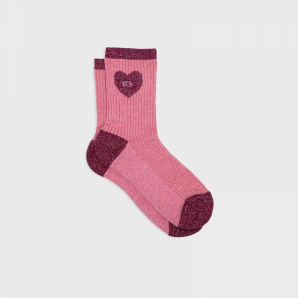 Chaussettes Coeur - Rose clair et rose en coton peigné