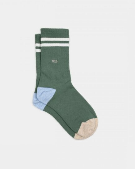 Chaussettes Retro - Vert rayé blanc en coton peigné