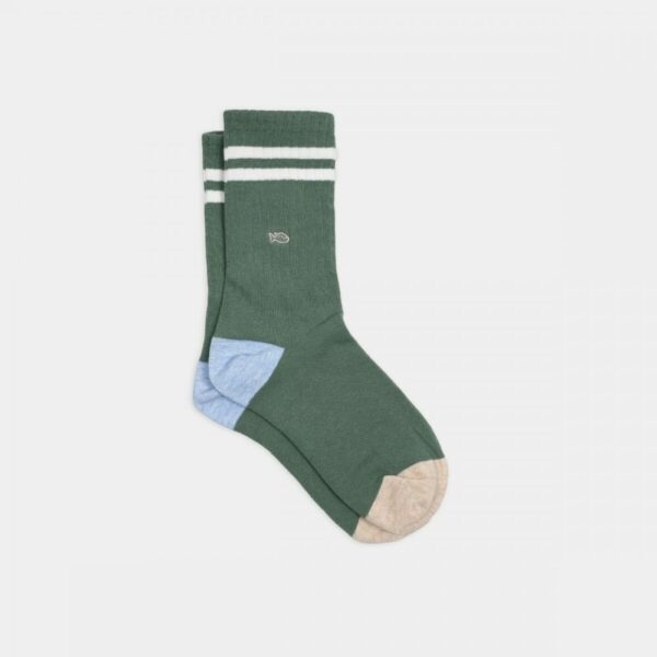 Chaussettes Retro - Vert rayé blanc en coton peigné
