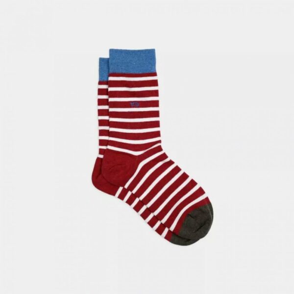 Chaussettes Rouge rayé blanc en coton peigné