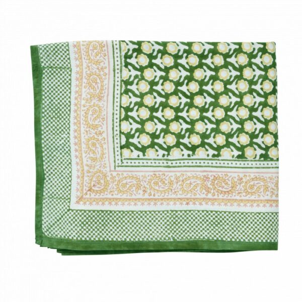 Nappe à motif floral indien Isha verte