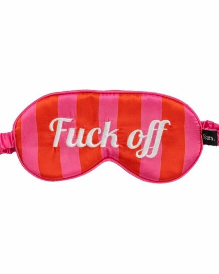 Masque de nuit « Fuck off » rayures rouges et roses