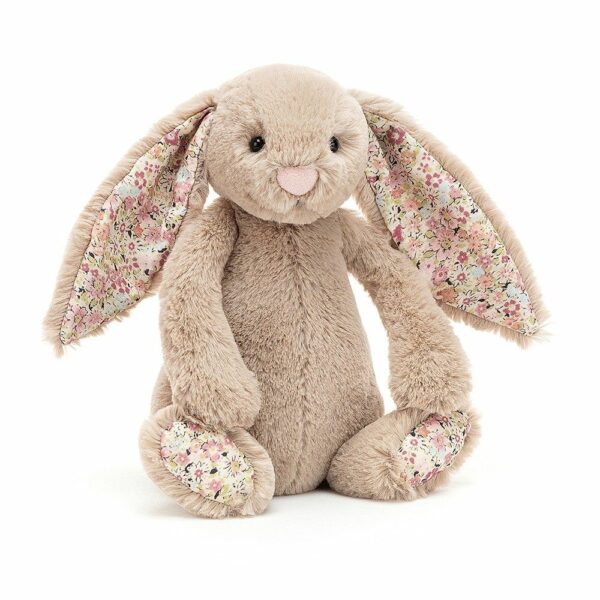 Peluche petit Lapin beige Oreilles fleuries