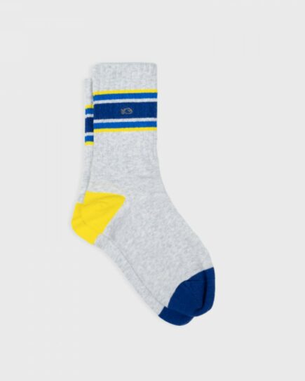 Chaussettes rétro - Gris chiné, rayé bleu et jaune