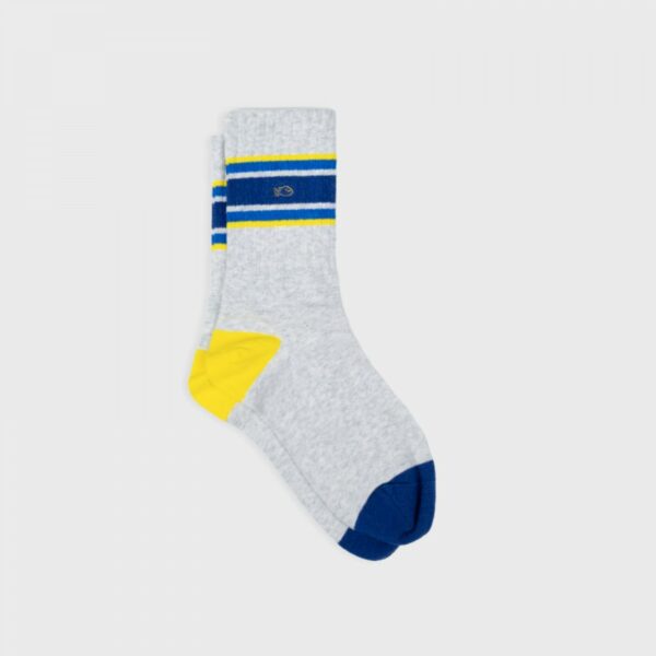 Chaussettes rétro - Gris chiné, rayé bleu et jaune
