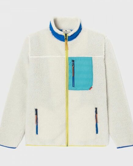 Veste sherpa mixte zippée - Ivoire et bleu