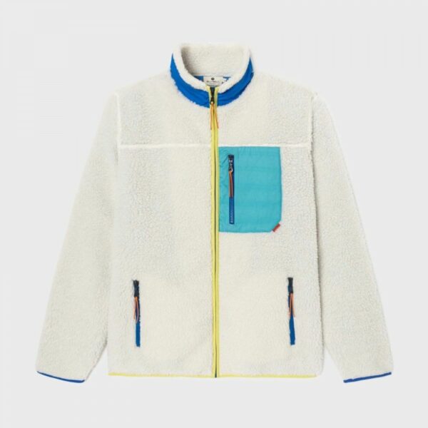Veste sherpa mixte zippée - Ivoire et bleu