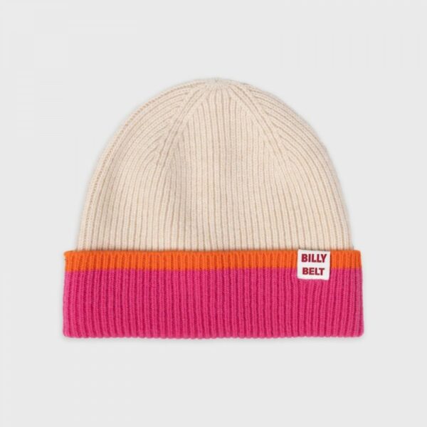 Bonnet en laine - Beige, rose et orange