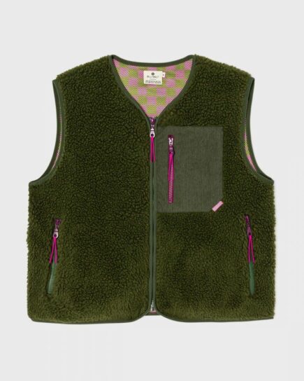 Veste sherpa femme zippée sans manches - Kaki