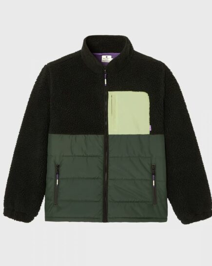 Veste bi-matières en sherpa - Noir et vert