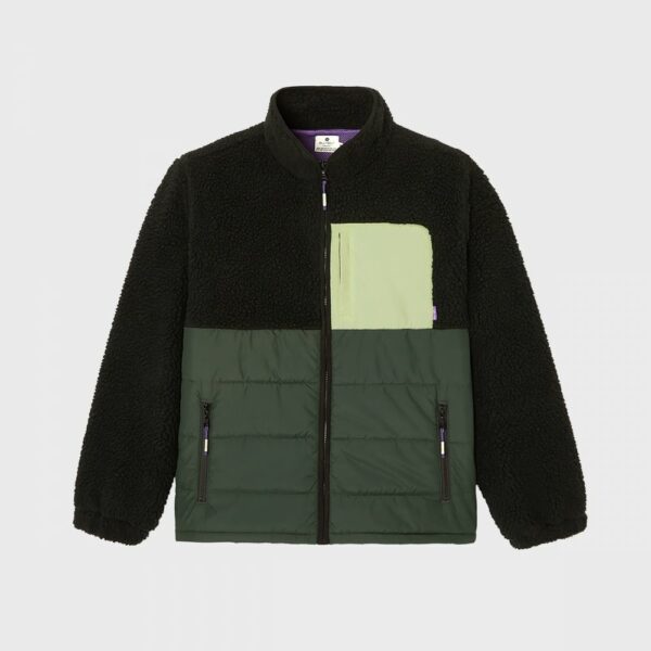Veste bi-matières en sherpa - Noir et vert