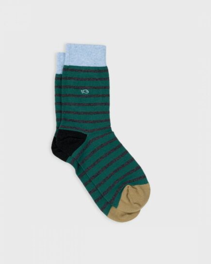 Chaussettes à rayures larges - Vert foncé, rayé gris
