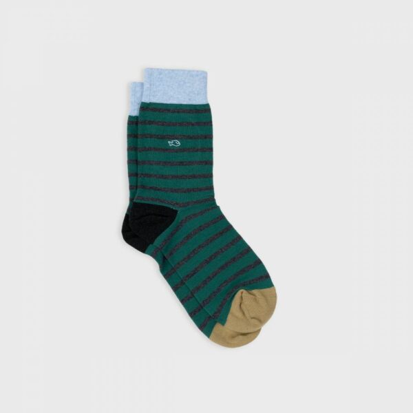 Chaussettes à rayures larges - Vert foncé, rayé gris