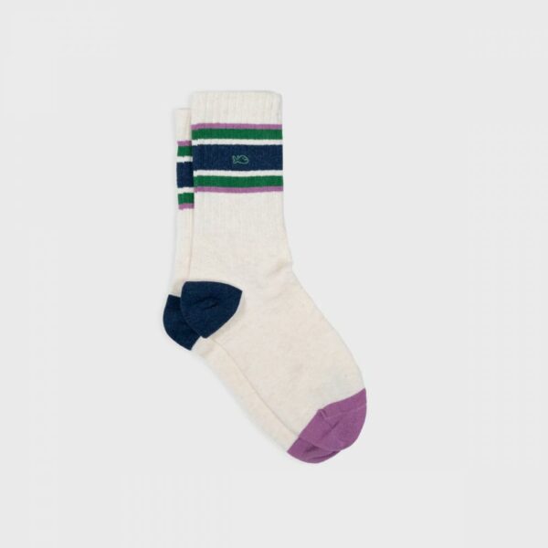 Chaussettes Retro - Beige, rayé vert et violet en coton peigné