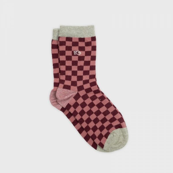 Chaussettes Carreaux - Bordeaux et rose