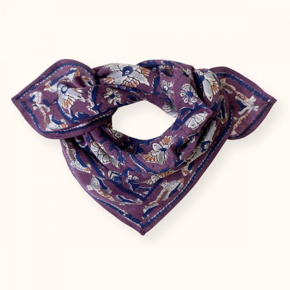 Small Foulard Manika "Bird" - Prune