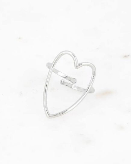 Bague - grand coeur ajouré - argenté