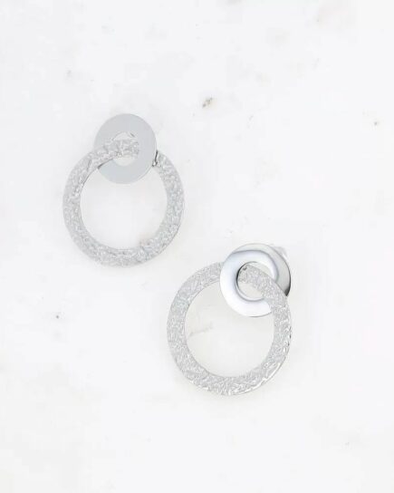 Boucles puces - double cercle, lisse et texturé - argenté