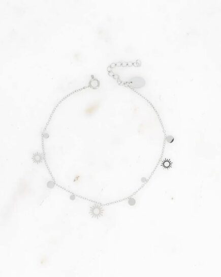 Bracelet - pampilles rondes et soleil ajouré - argenté