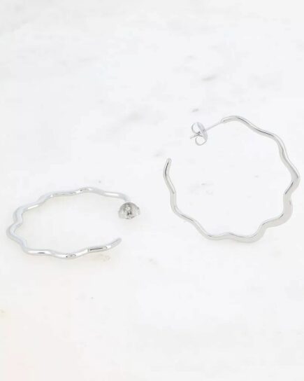 Créoles - anneau fin plat, ligne ondulée 42x42mm - argenté