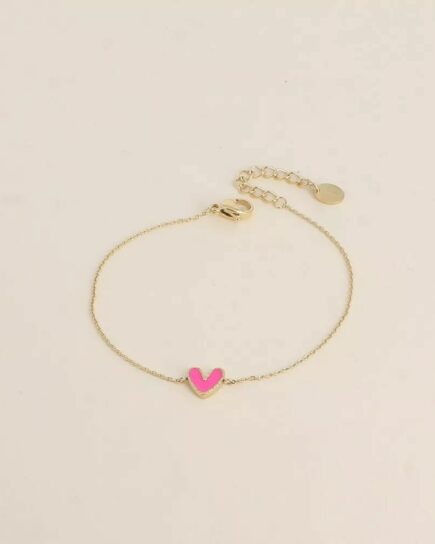 Bracelet - pendentif coeur en émail - doré pink
