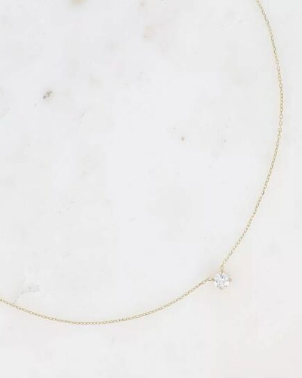 Collier - cristal rond - doré blanc