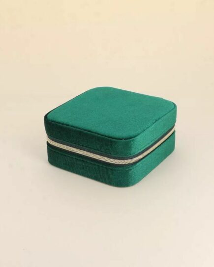 Boîte à bijoux Vert carré en velours avec miroir