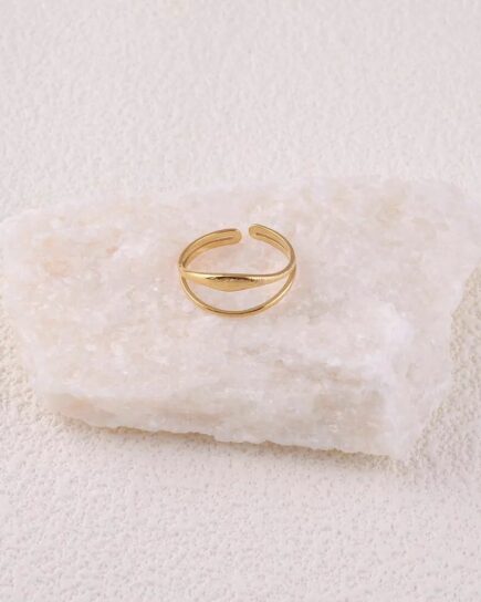 Bague - 2 anneaux fins effet brossé mat - Doré