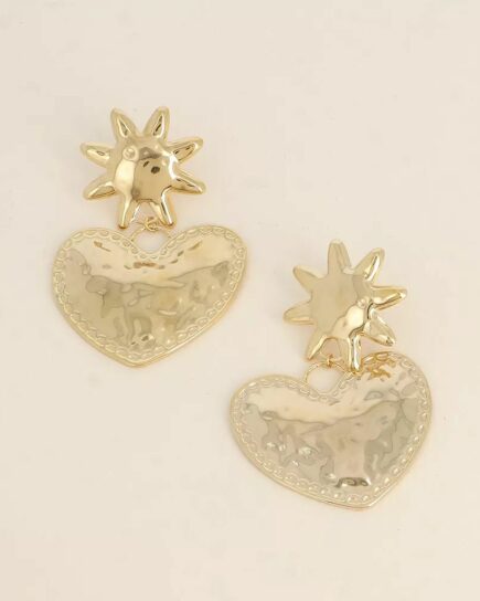 Boucles pendantes - soleil et coeur martelé