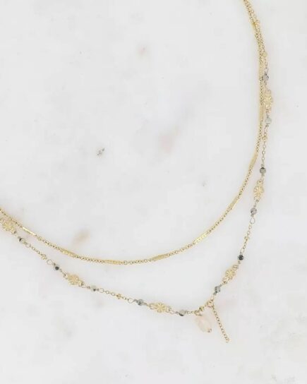 Collier 2 rangs - maille forçat alternée