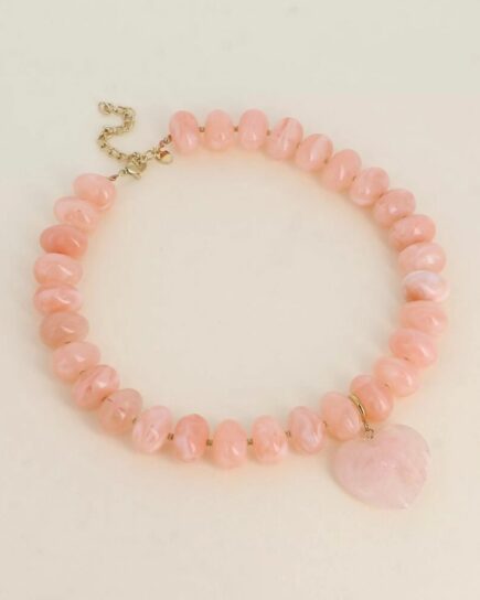 Collier sur fil - perles de résine Rose