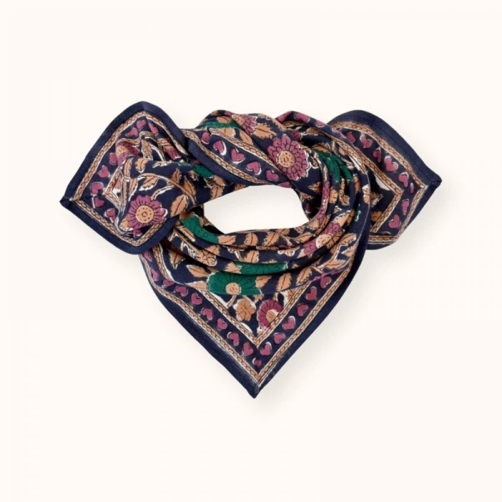 Small Foulard "Manika" - Coeur Navy Forest