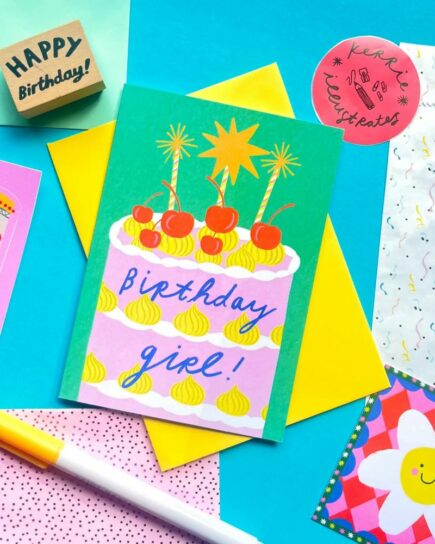 Carte double - Gâteau d'anniversaire rose