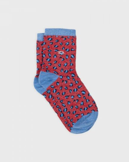Chaussettes pailletées - Léopard - Rouge - en coton peigné