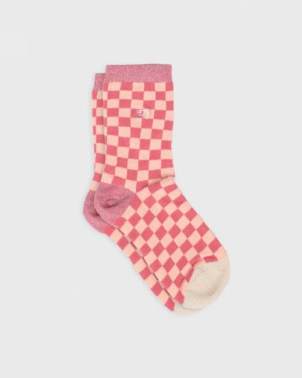 Chaussettes à carreaux - Rose et pêche - en coton peigné