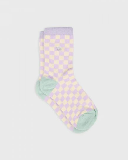 Chaussettes à carreaux - Violet et jaune - en coton peigné