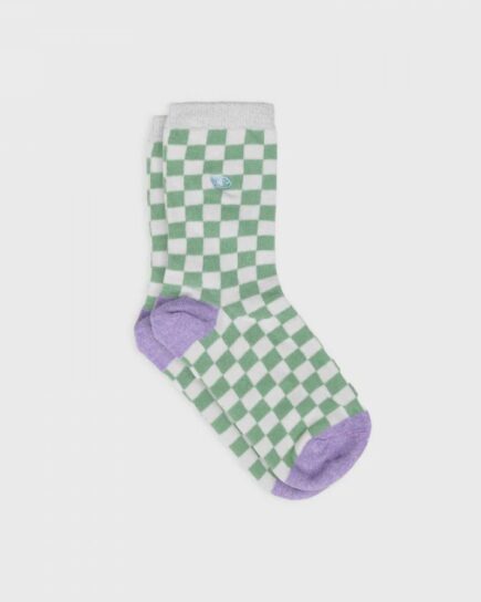 Chaussettes à carreaux - Blanc et vert - en coton peigné