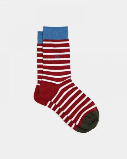 Chaussettes à rayures larges - Rouge, rayé blanc en coton peigné