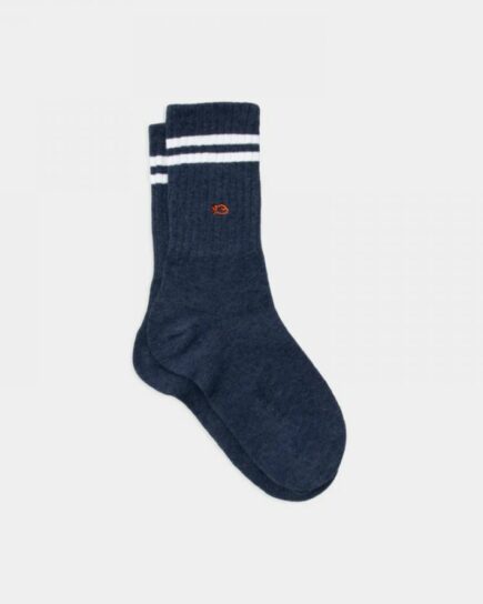 Chaussettes rétro  - Bleu, rayé blanc en coton peigné