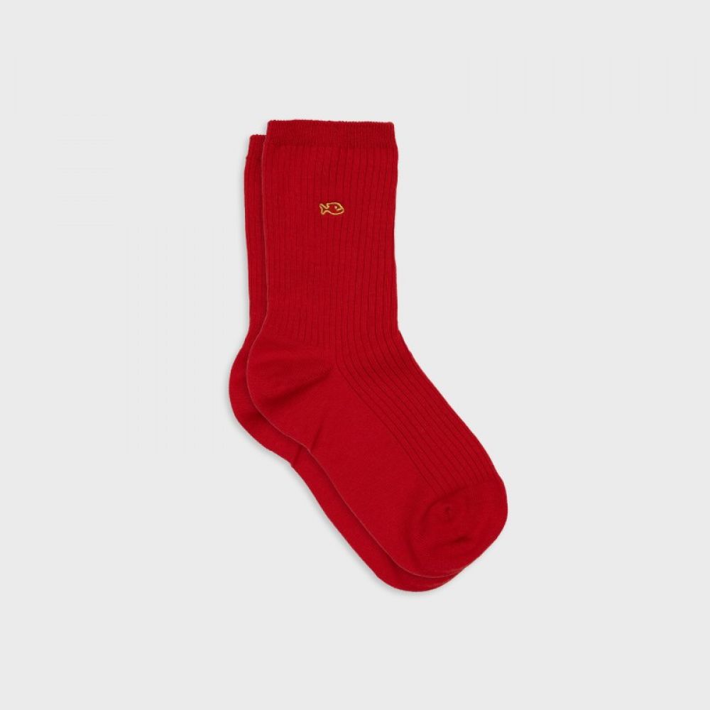Chaussettes unies côtelées - Rouge