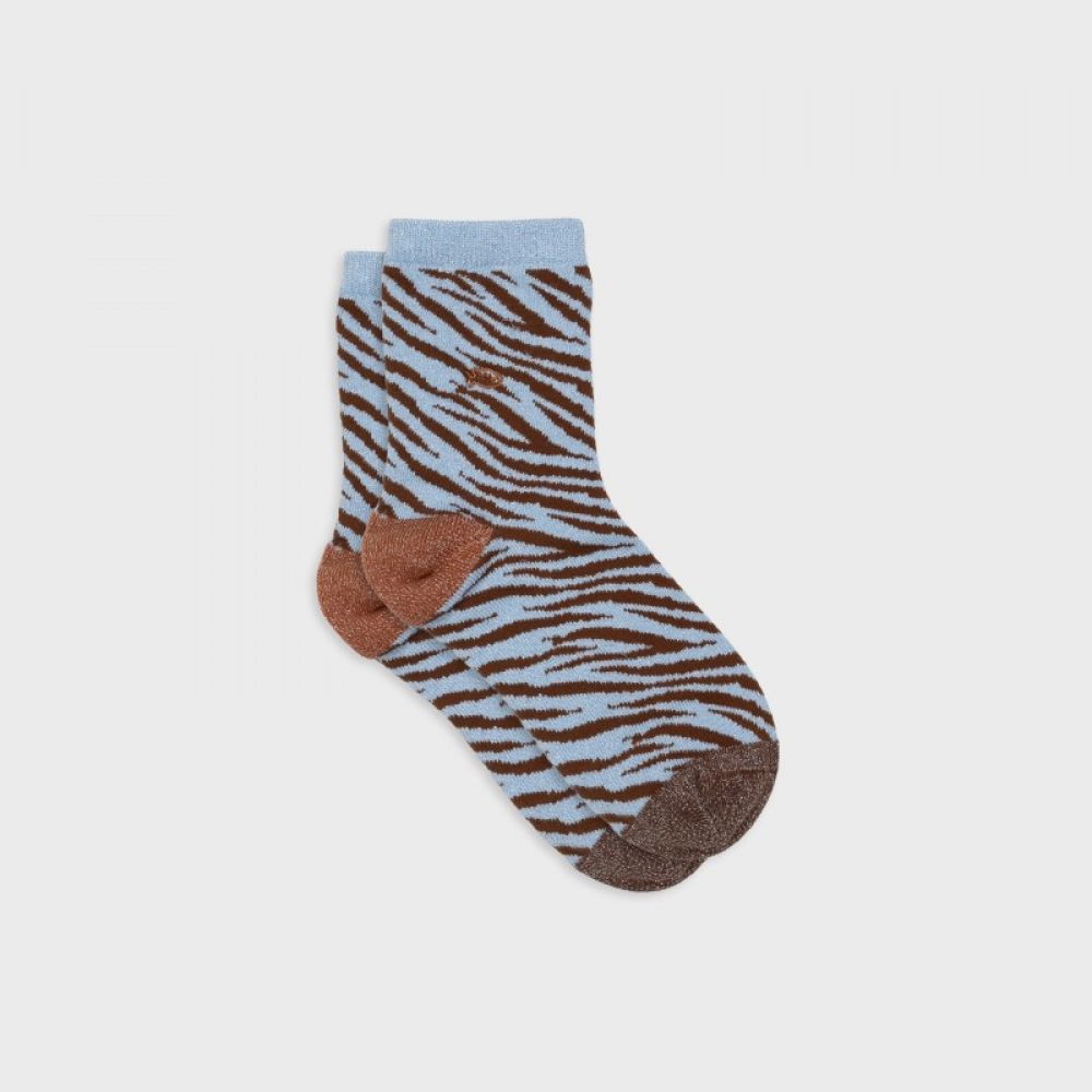 Chaussettes zèbre pailletées - Bleu et marron