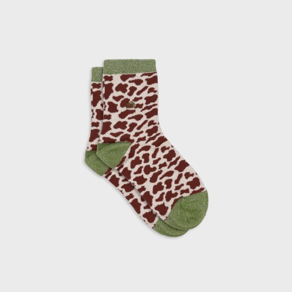 Chaussettes vaches pailletées - Marron et beige
